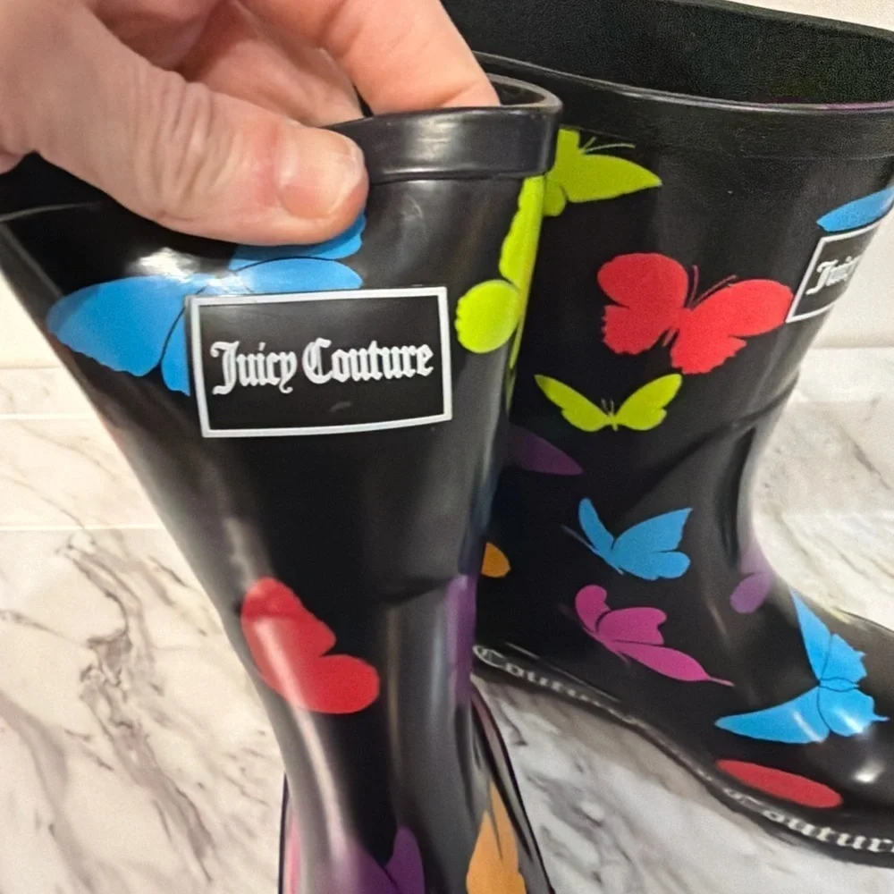 Juicy Couture Kids Boots - Black with Colorful Butterflies